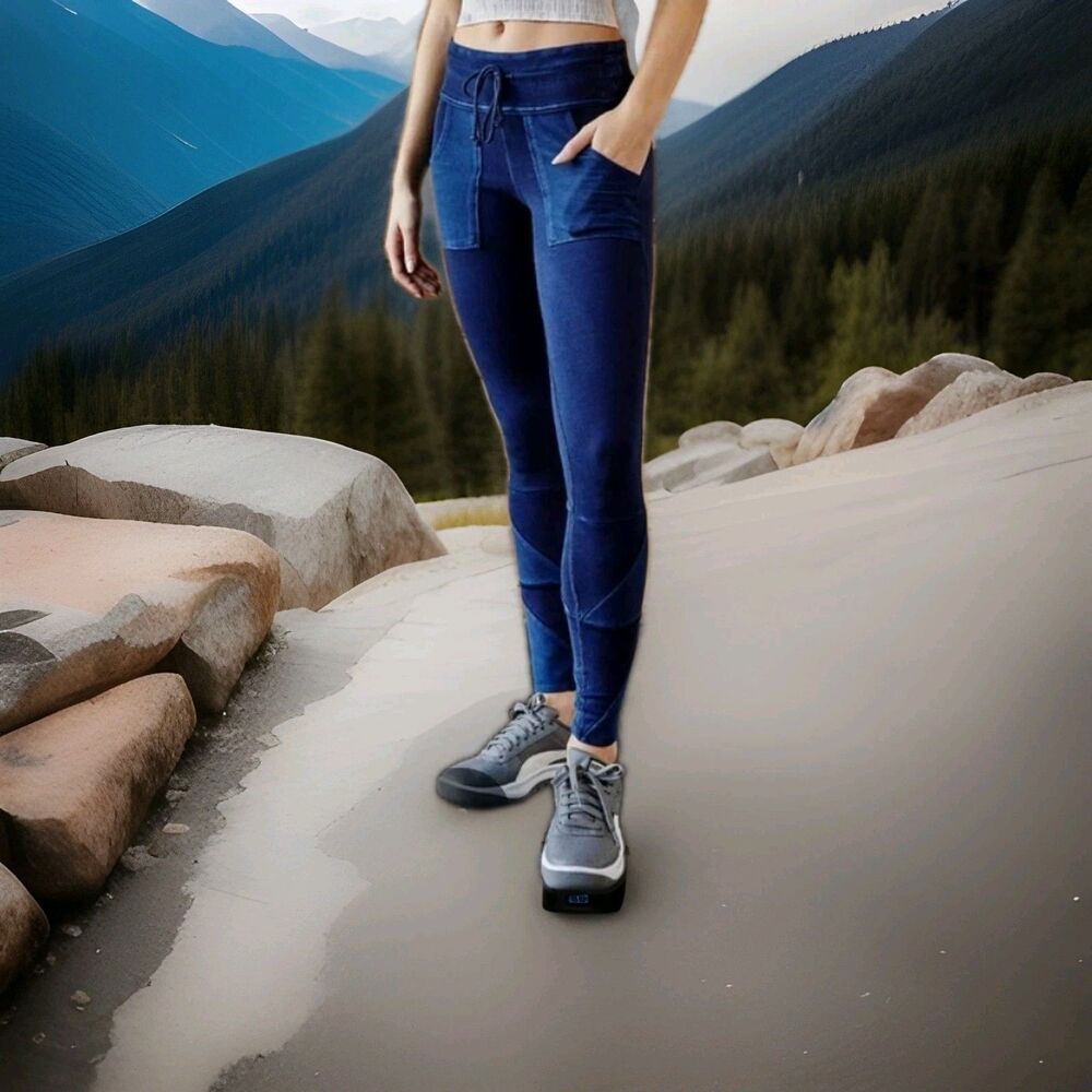 FP Movement Free People Sz Large Kyoto Blue Colorblock Patchwork Jogger Legging